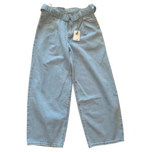 Levi's Premium Belted Baggy Jeans Light Wash High Rise Tapered Leg Size 25x26